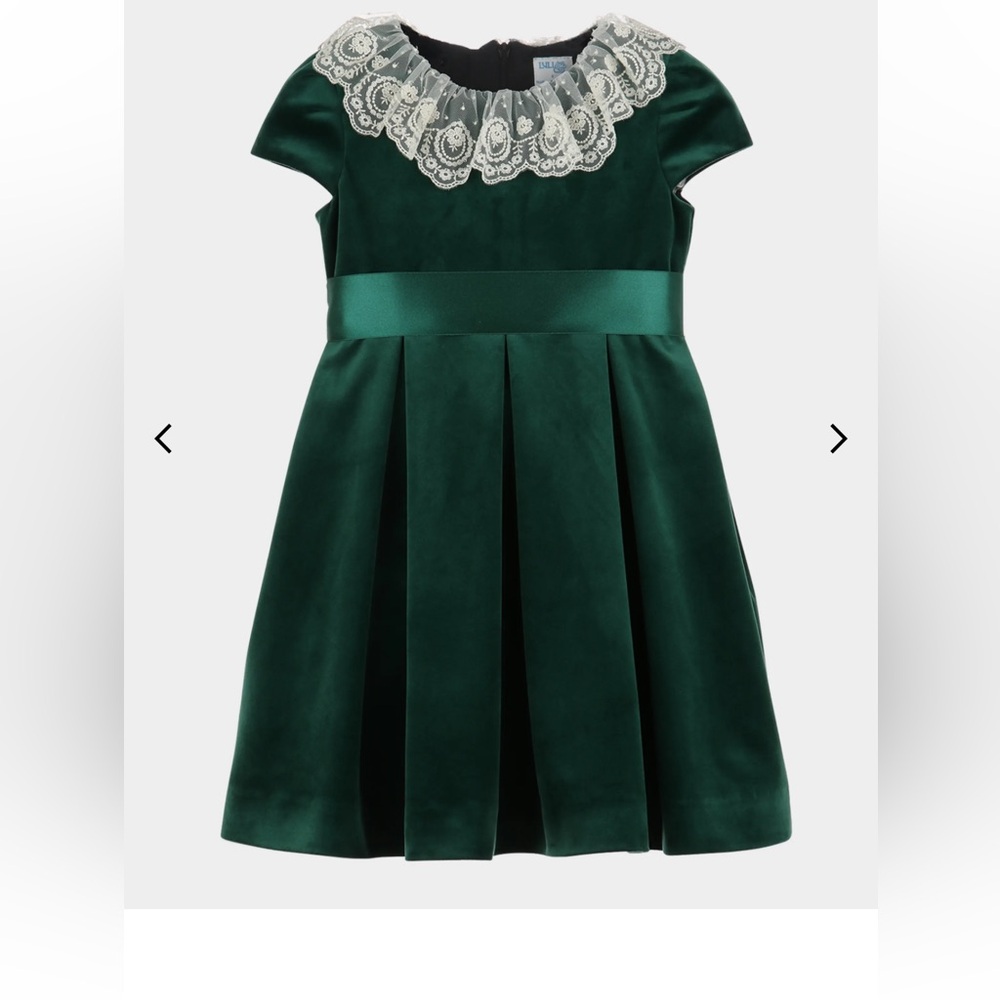 Luli & Me Girl's Pleated Velvet Lace-Collar Dress - Picture 3 of 4